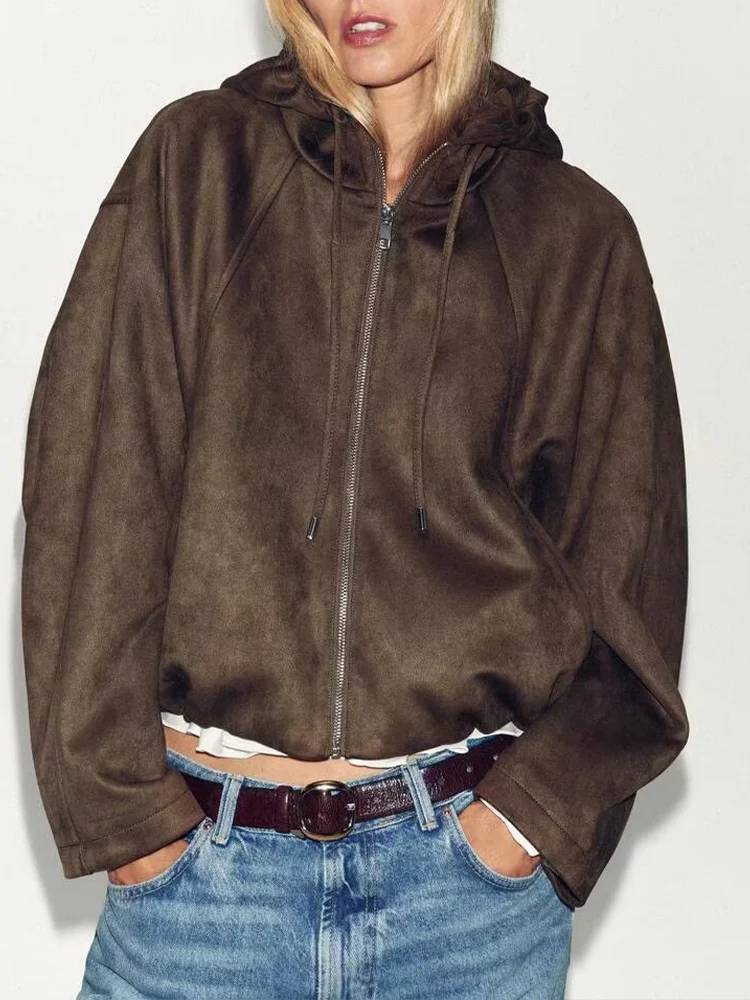 

Новая женская мода в европейском стиле, универсальная темпераментная простая однотонная куртка-пилот на молнии с капюшоном