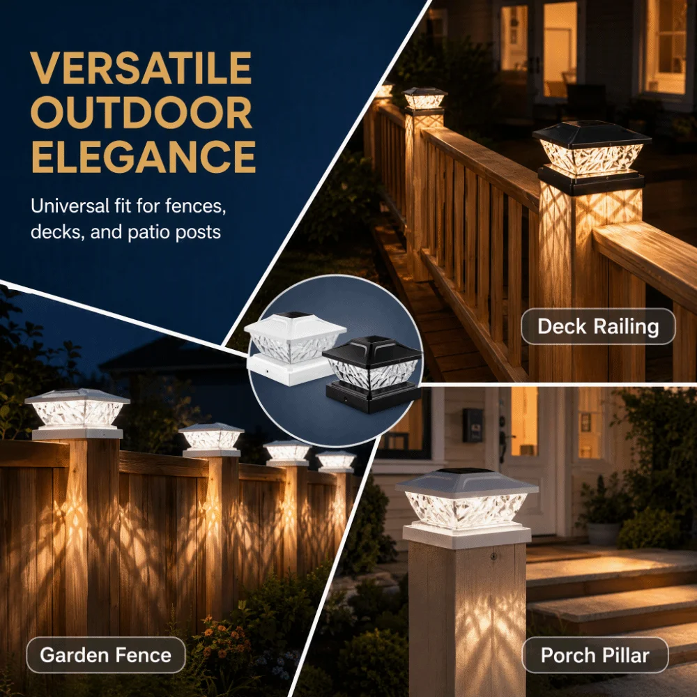 Warm White Solar Post Cap Light Cool White Waterproof Solar LED Pillar Light Bright LED Solar Powered Solar Fence Light Outdoor