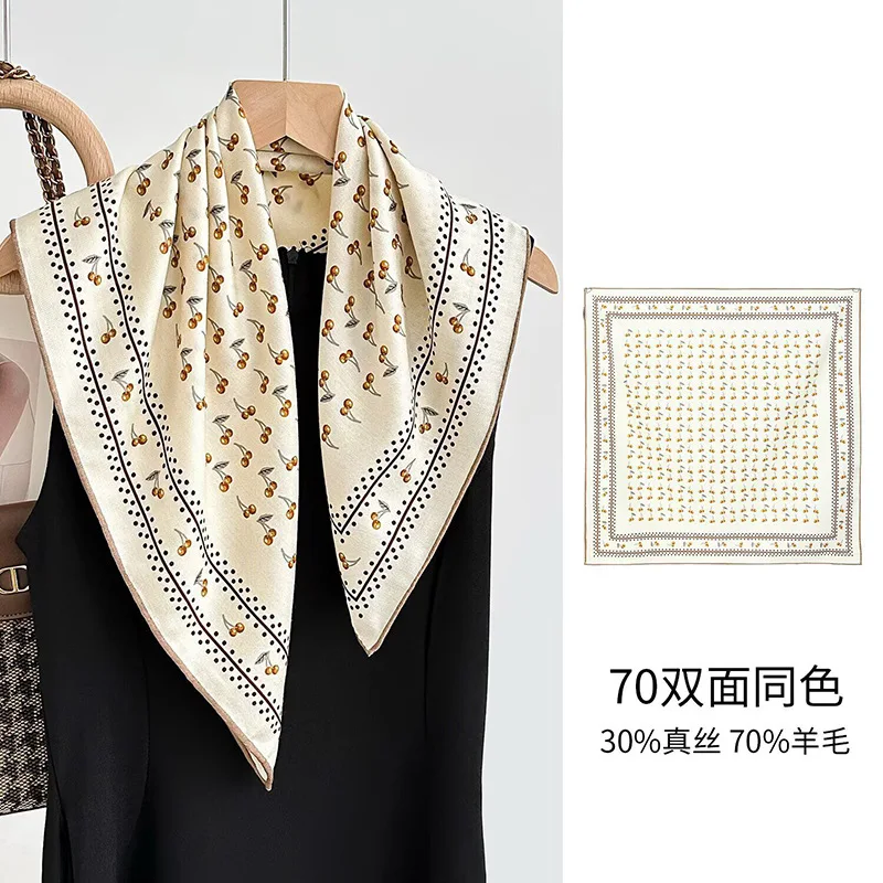 Wool Scarf Women's Temperament Wild Vintage Autumn Winter 70cm Large Kerchief Shawl