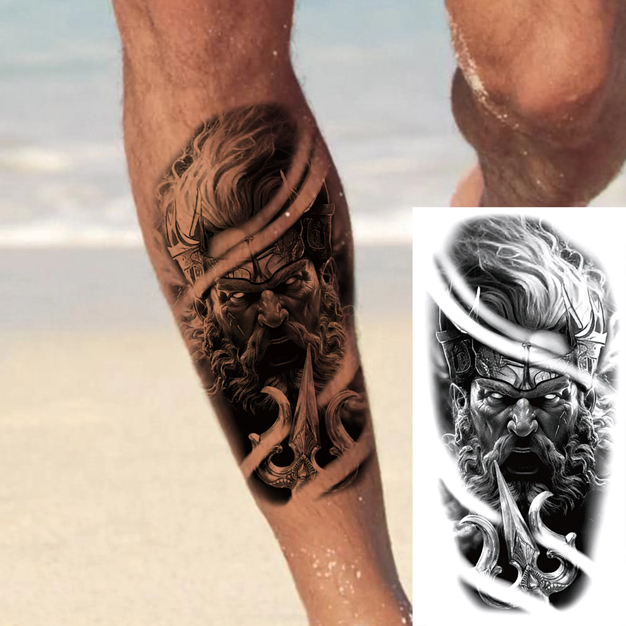 1 ورقة شيكانو العصابات زيوس الله الوشم المؤقت للرجال النساء الكبار نقل المياه وهمية الوشم ملصق أسود الجسم الذراع