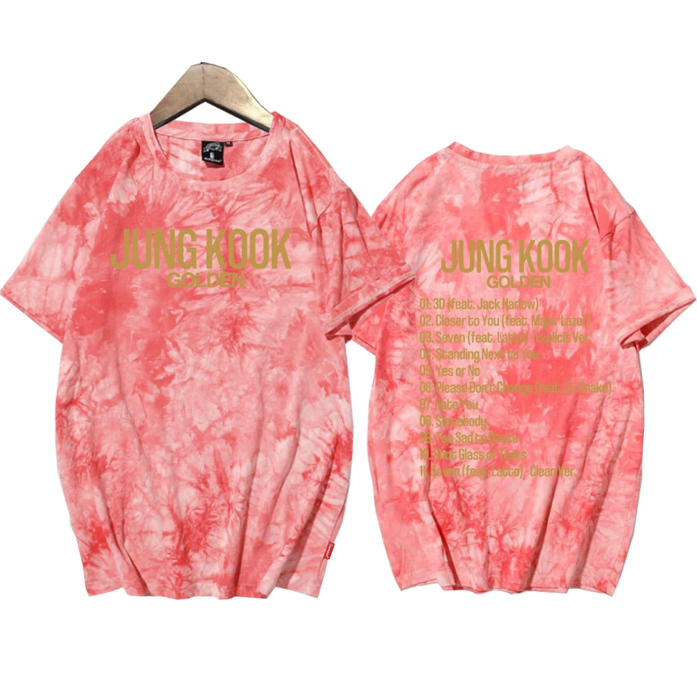 Jungkook Golden Kpop Shirts Tie Dye Round Neck Short Sleeve Man Woman T-Shirt Fans Gift