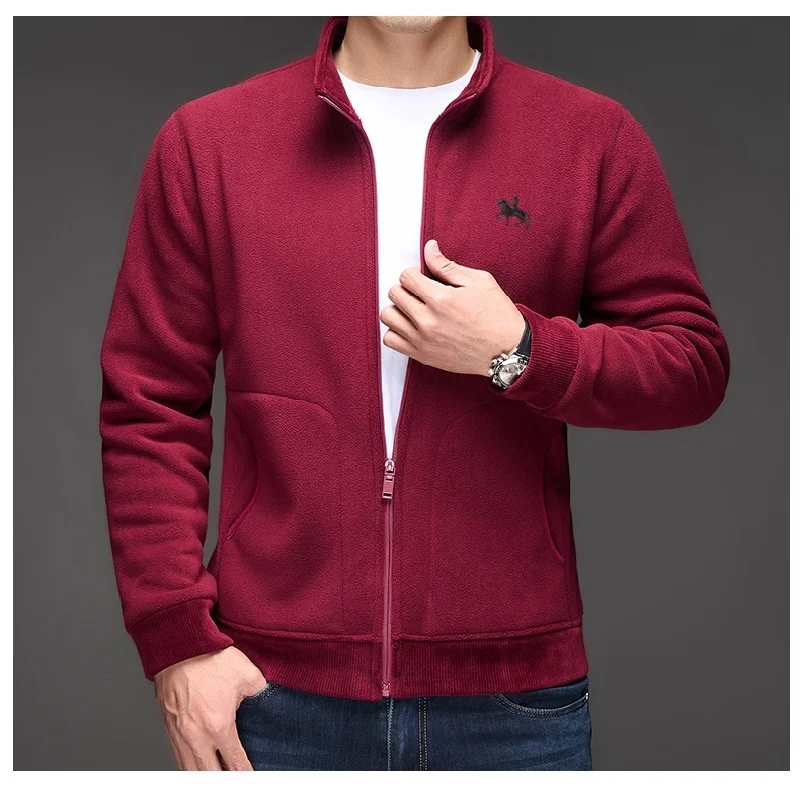 

Fashion brand autumn winter new velvet warm and comfortable stand up collar jacket for men exquisite embroidered zipper cardigan