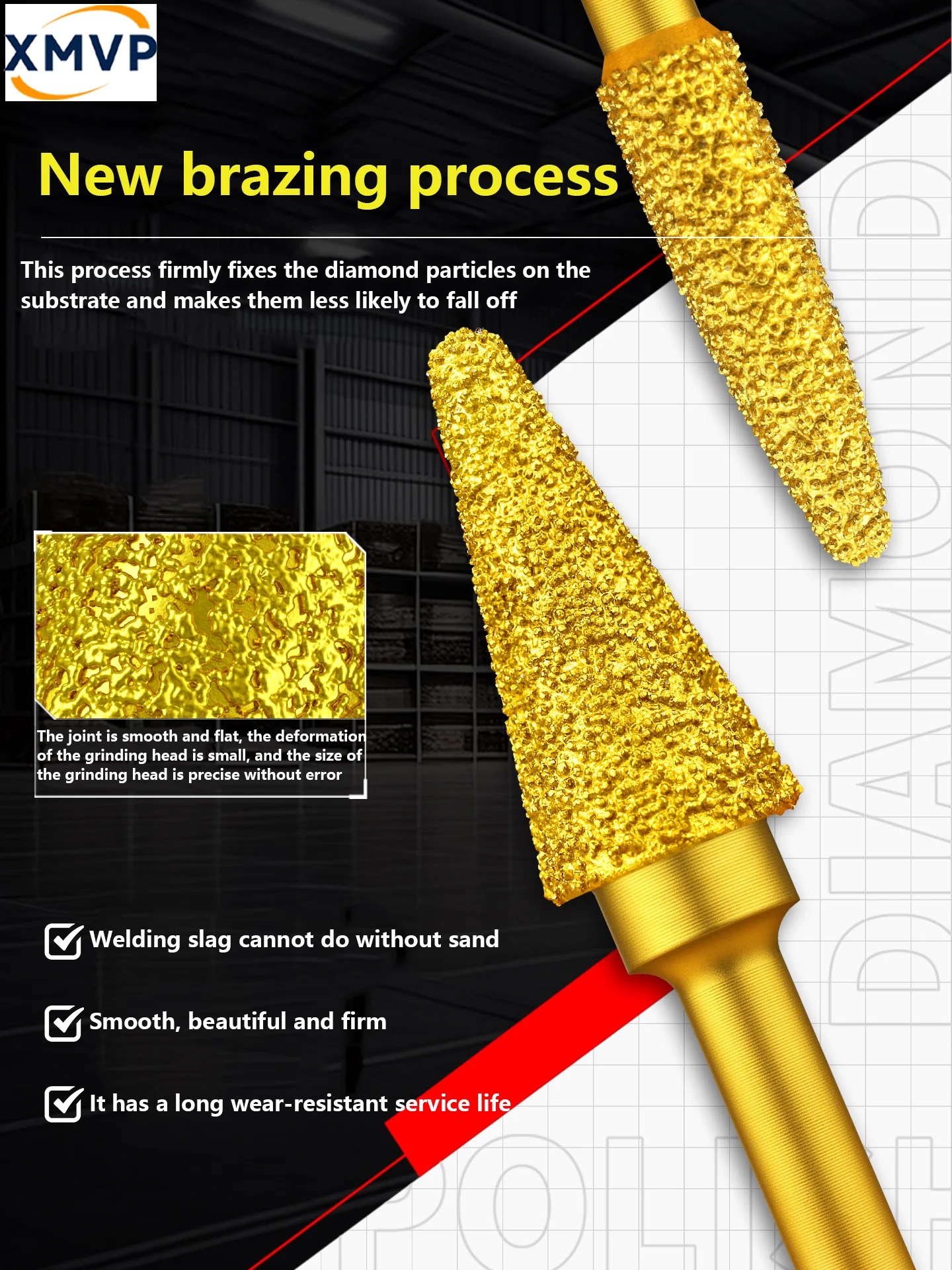 Brazed cast iron emery grinding head, tungsten steel alloy rotary file, chamfering and trimming knife, diamond grinding and poli