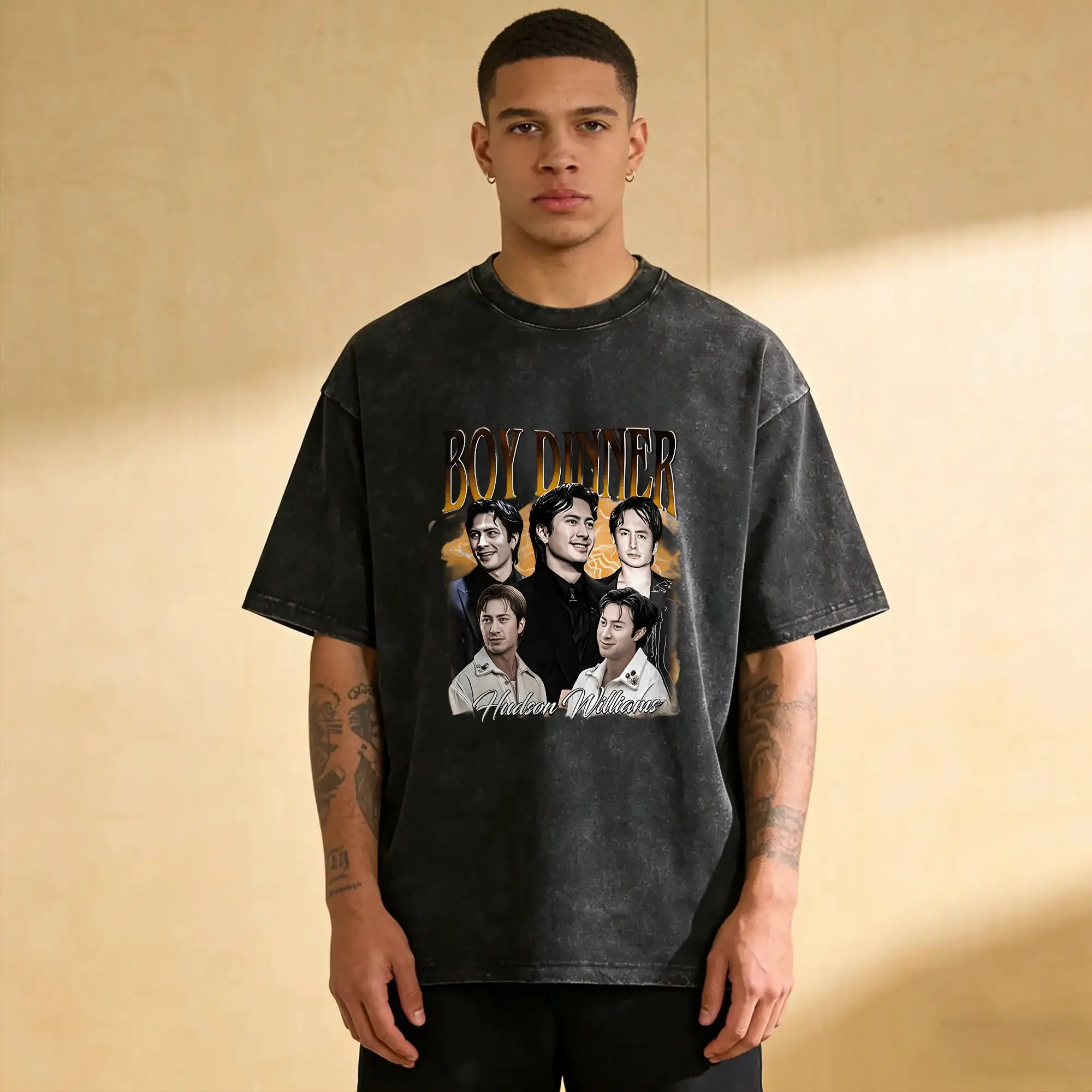 Hudson Williams T-Shirt for Men  Vintage Pure Cotton Tee Shirt Round Neck Short Sleeve T Shirts Graphic Clothing