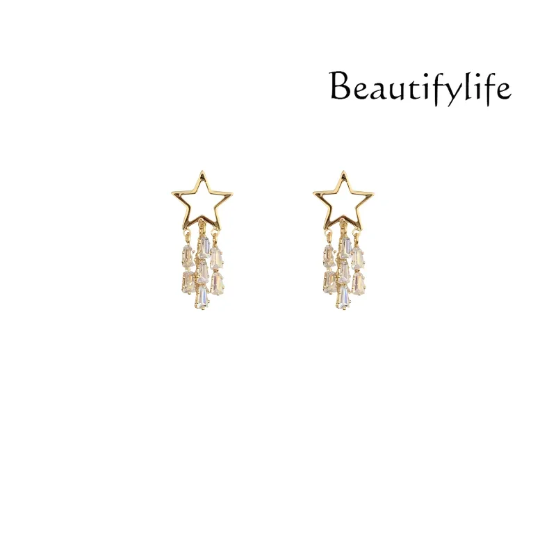 

Light Luxury Temperament All-Match XINGX Tassel Stud Earrings 925 Sterling Silver Niche Delicate Earrings Ear Clip