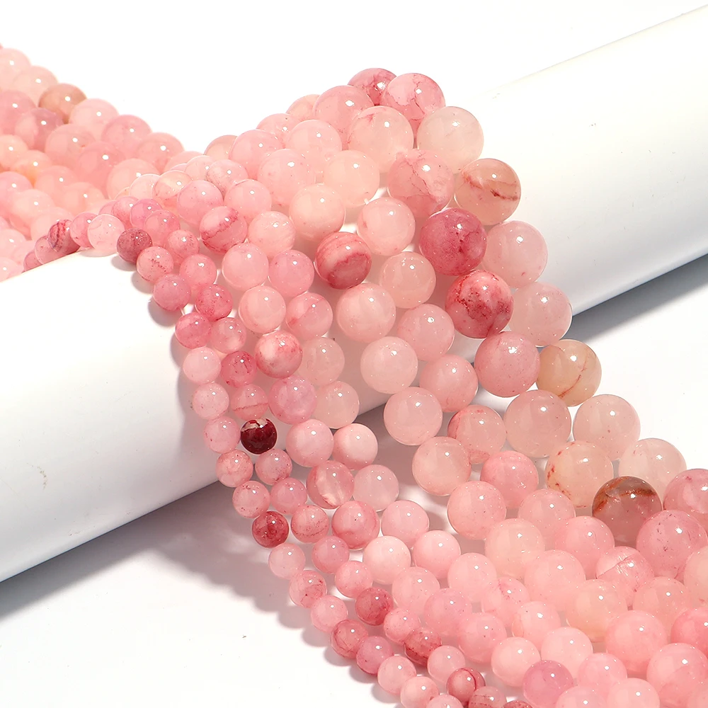 Pink Natural Stone Persian Jade Bead 6/8/10/12mm Round Loose Gemstone Beads for DIY Jewelry Making Bracelet Necklace Accessories