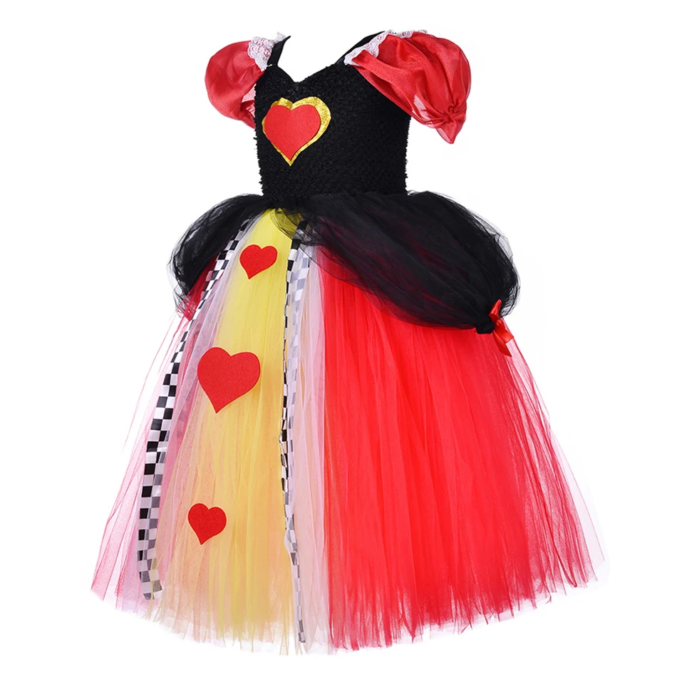 Alice Wonderland Costume Girls Heart Poker Red Queen Cosplay Princess Dress Kids Halloween Carnival Party Fancy Deluxe Vestidos