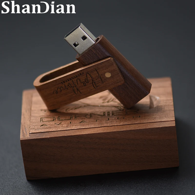 

SHANDIAN Wooden USB2.0 flash drive rotatable wood pen drive 128GB 8GB 16GB 32GB 64GB Free custom logo Memory stick gift U disk