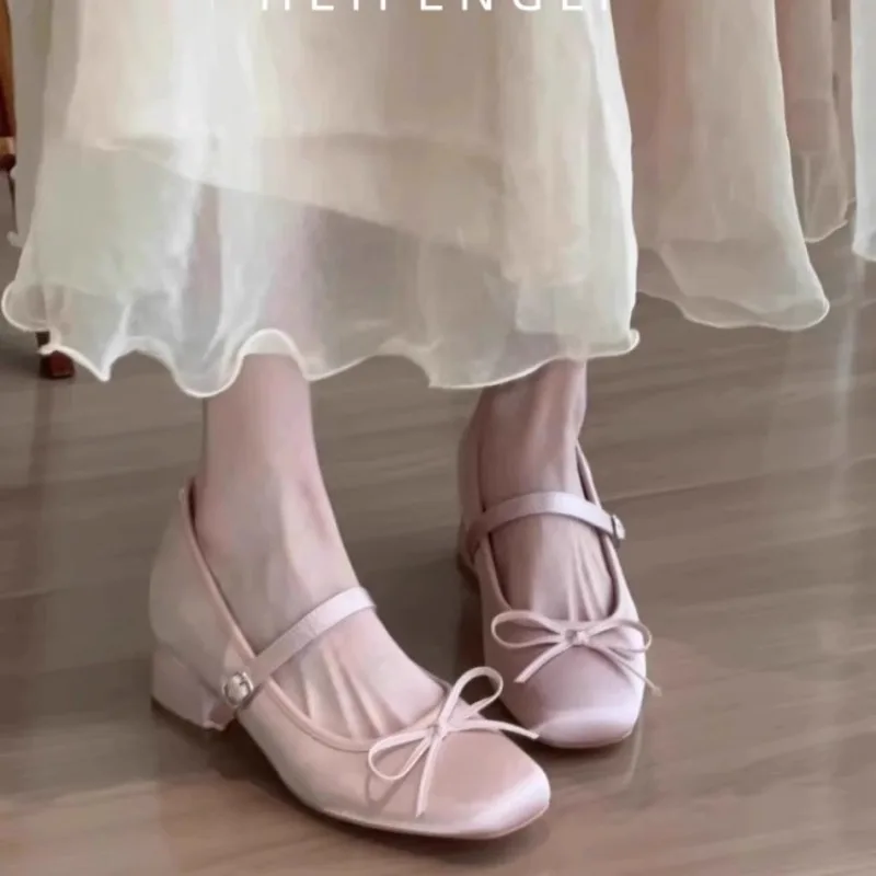 

New Style Popular Designer Mary Jane Shoes Fashion Shallow Round Toe Mid Heel Shoes Ladies Elegant Outdoor Single Pumps Shoes