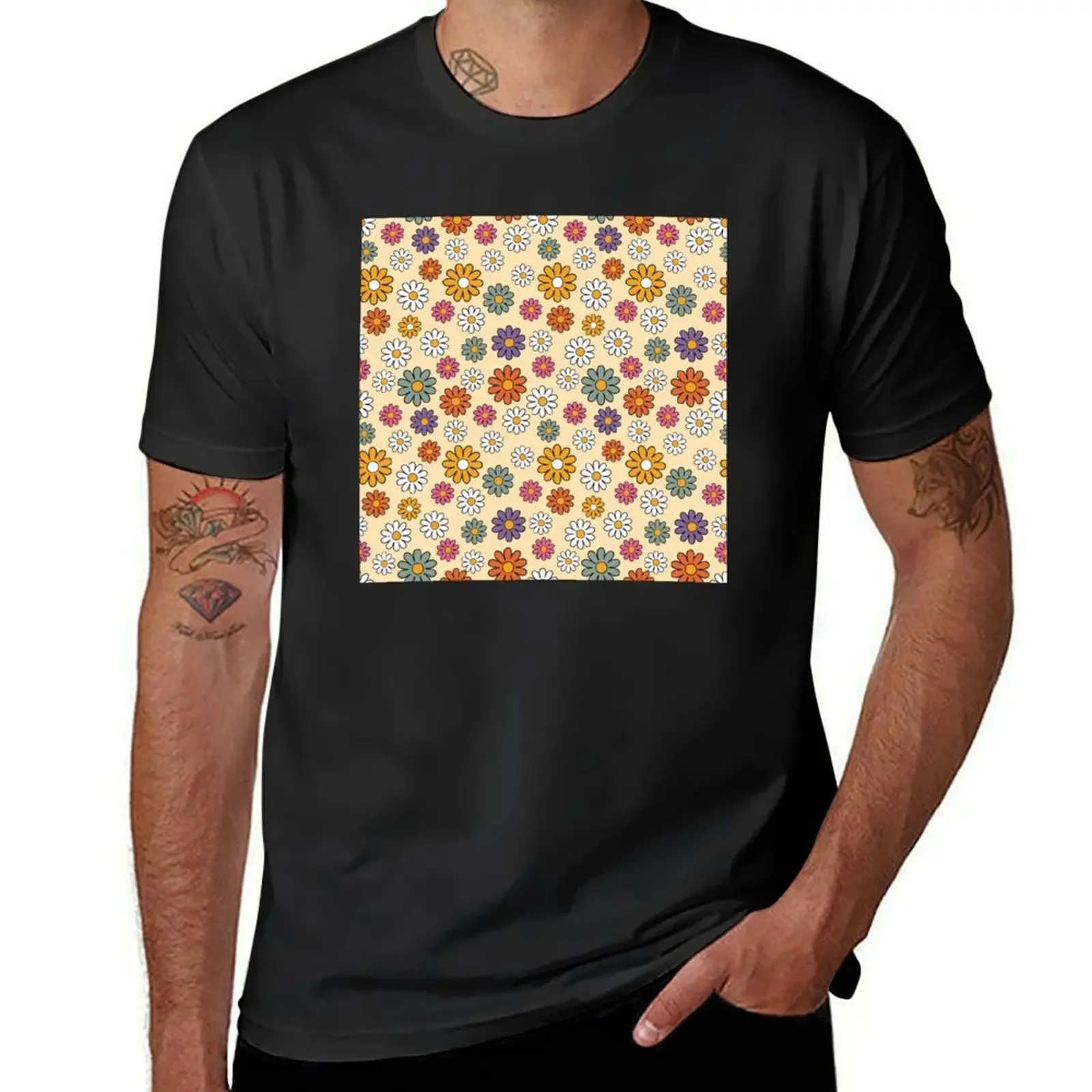 

colorful groovy flowers T-Shirt new edition essential t shirt mens cotton t shirts