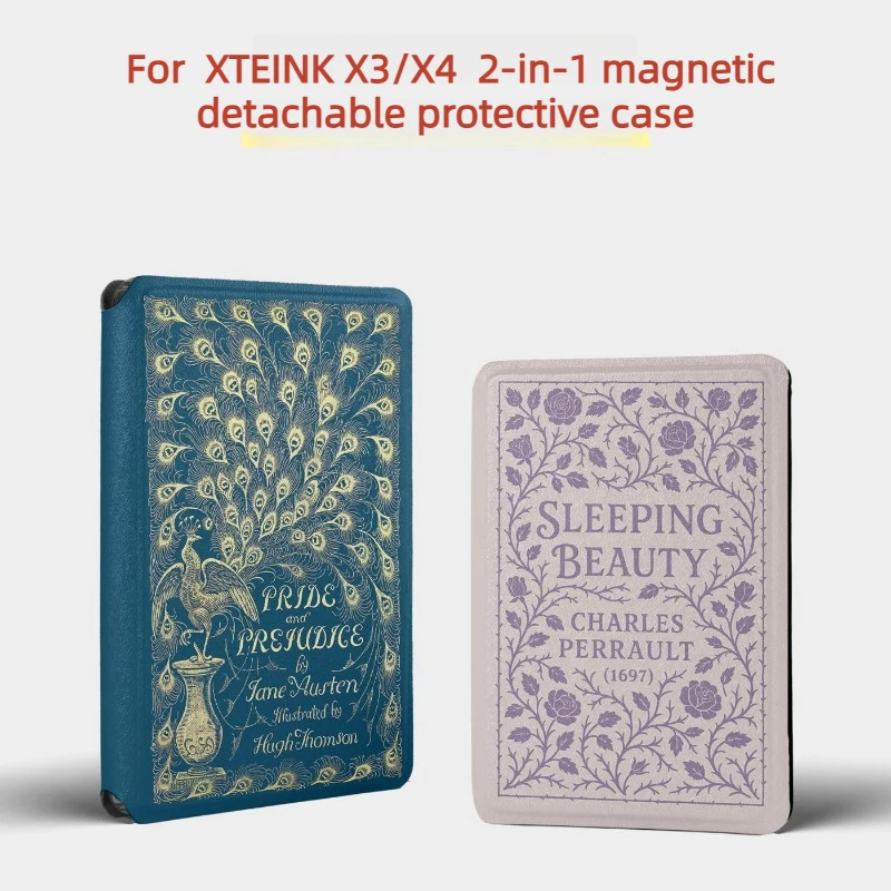 XTEINK X3 X4 E-Book Reader Protective Case 2in1 Magnetic Detachable Clear TPU Back Shell Retro Book Cover Protective Shell Gifts