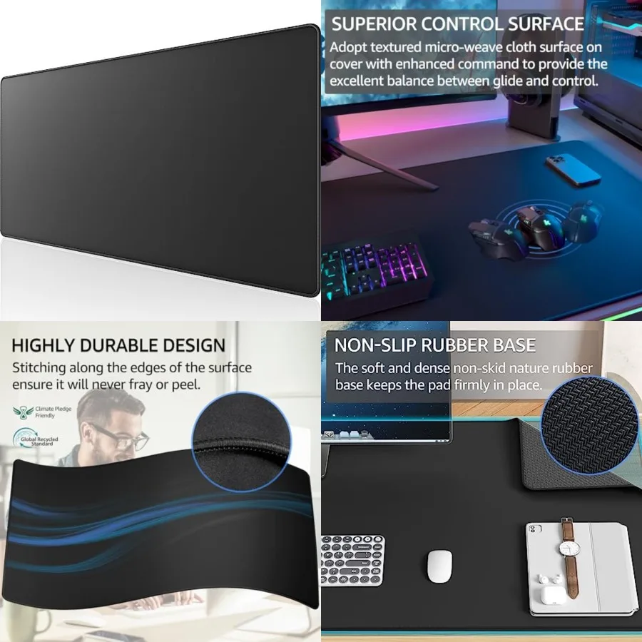

Oversized Gaming Mouse Pad Desk Mat, Micro-Weave Cloth for Precise Control, Non-Slip Rubber Base, Stitched Edges, Water-Resistant, Full Desk Coverage for Gamer, Office & Home, 47.3 x 23.6 in