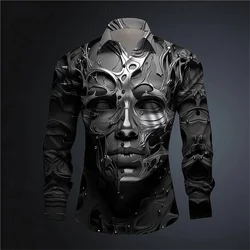 Men's 3D Art Print Long Sleeved Shirt, Casual Fashion, Party Designer, Street Comfortable Clothing, New, 2024