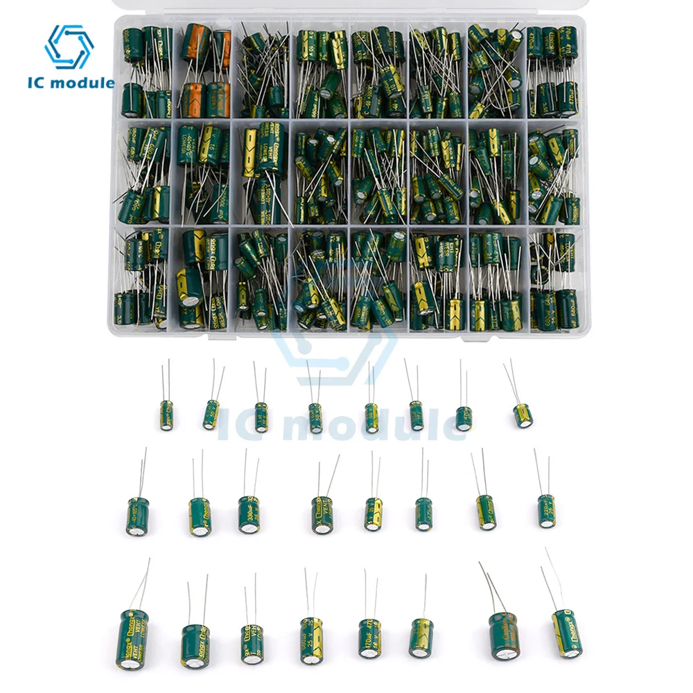 500Pcs/lot 225pcs/lot Aluminum 6V 6.3V 10V 16V 25V 50V Mix Electrolytic Capacitor Assorted Kit And Storage Box