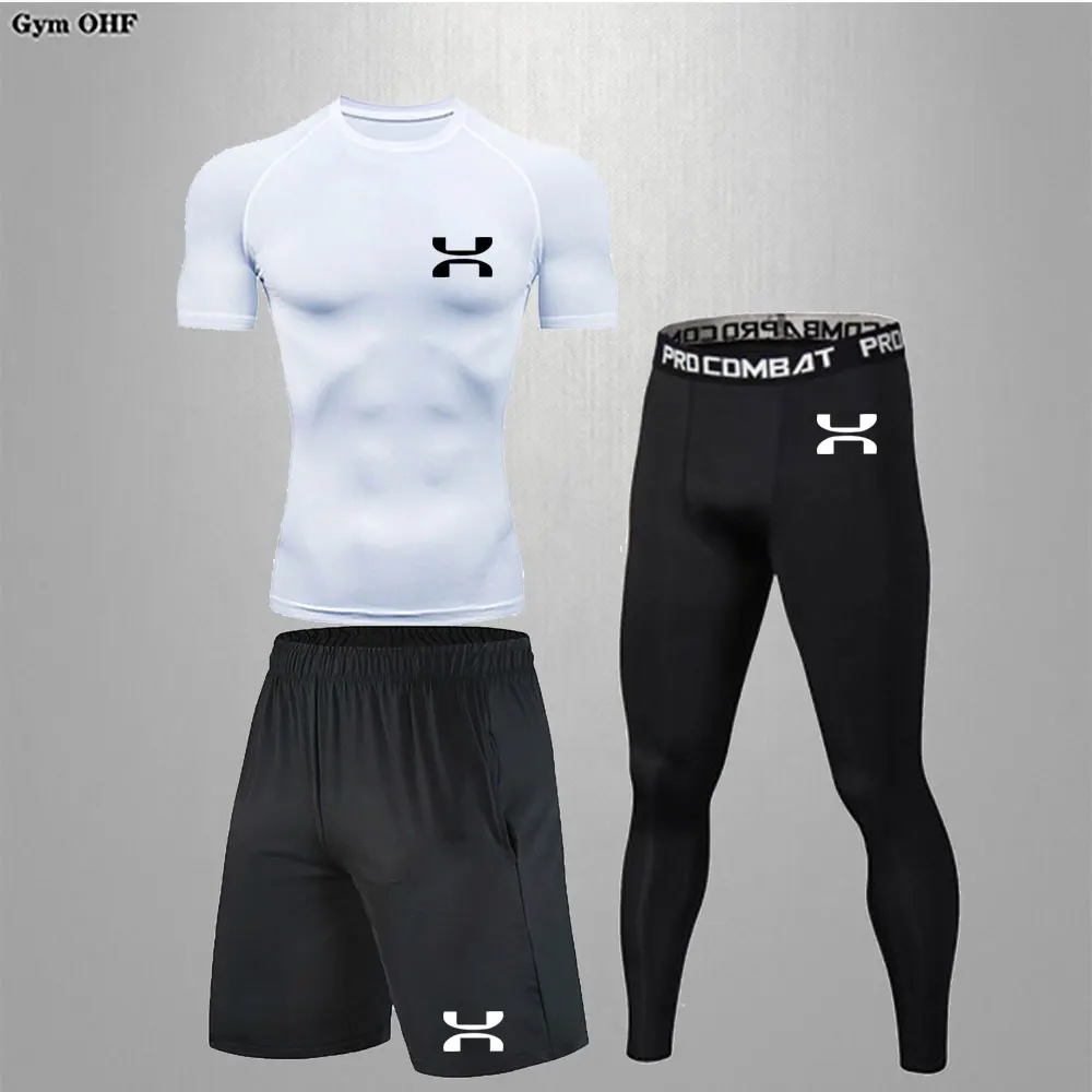 Running Sets Men Sport Compression T-Shirt Sportswear Gym Fitness Jogging Training Yoga Leggings Tracksuit Men Suit Rashgard MMA