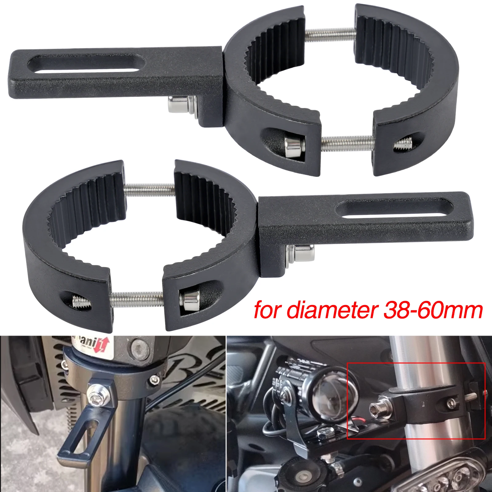 38mm-60mm Motorcycle Headlight Spotlight Mount Bracket Light Lamps Holder Adjustable Fork Mount Clamp Lamp Holder Clamp Bracket