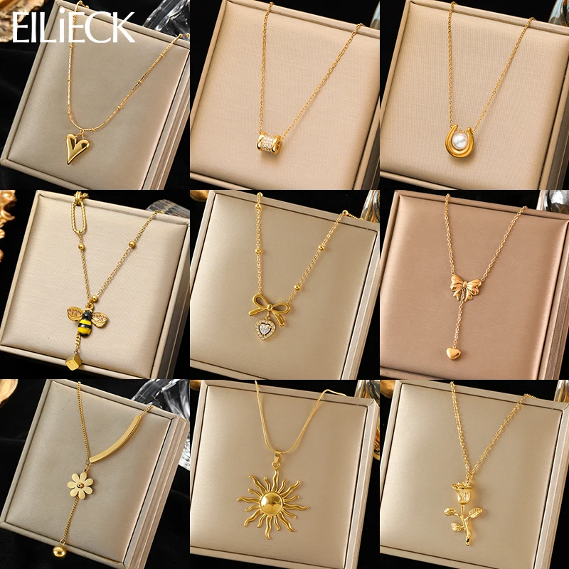 

EILIECK 316L Stainless Steel Metal Gold Color Pendant Necklace For Women Exquisite Neck Chain Waterproof Jewelry Femme Gift