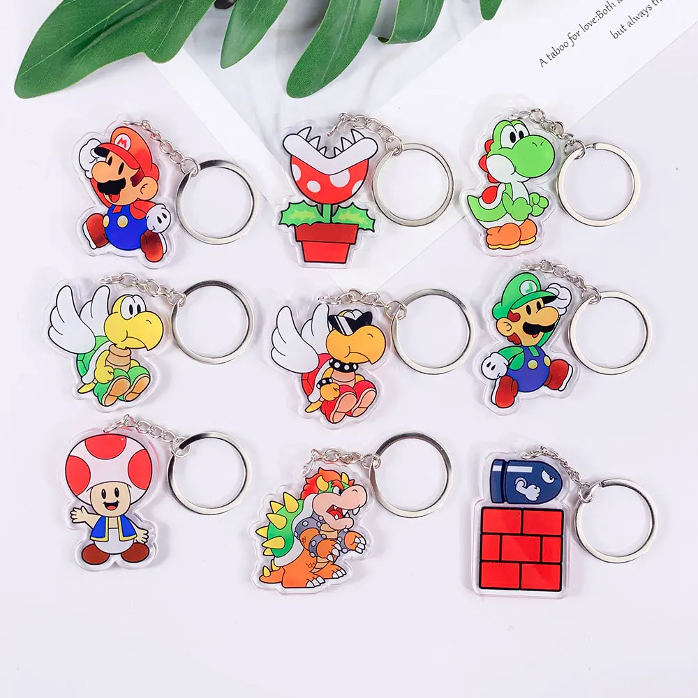 Juego popular Super Mario Bros. Lindo llavero acrílico para coche, accesorios, bolso de dibujos animados, colgante para mochila, llavero, regalos para amigos