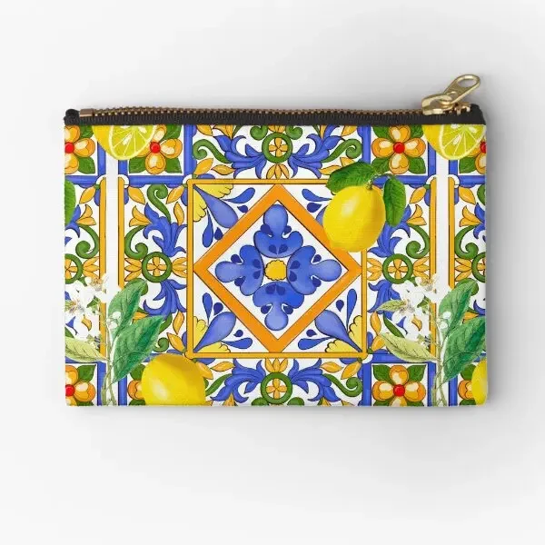 Summer Sicilian Tiles Citrus Oranges M  Zipper Pouches Panties Men Socks Bag Underwear Pocket Key Storage Wallet Small Packaging