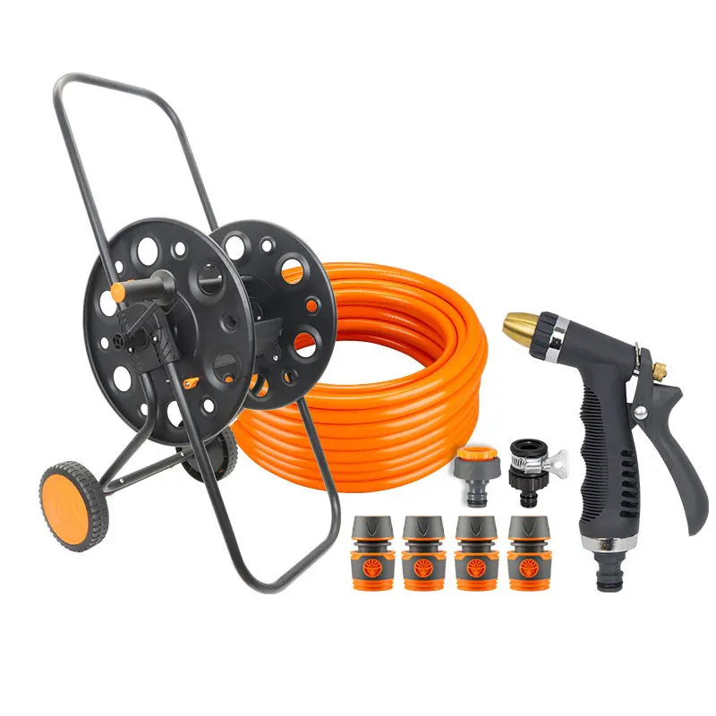 New Upgrade Guide Rail PP Hose Reel With Portable Handle Garden Easy to Retractable Car Pet Washing Water Hose Reel Sets