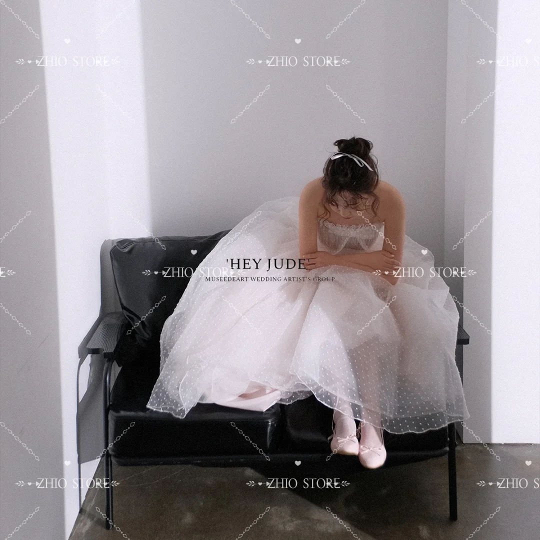 ZHIO الجنية العاج البولكا نقطة الدانتيل فساتين الزفاف حمالة الانحناء تول ألف خط زي العرائس مخصص Vestido De Noiva 2026