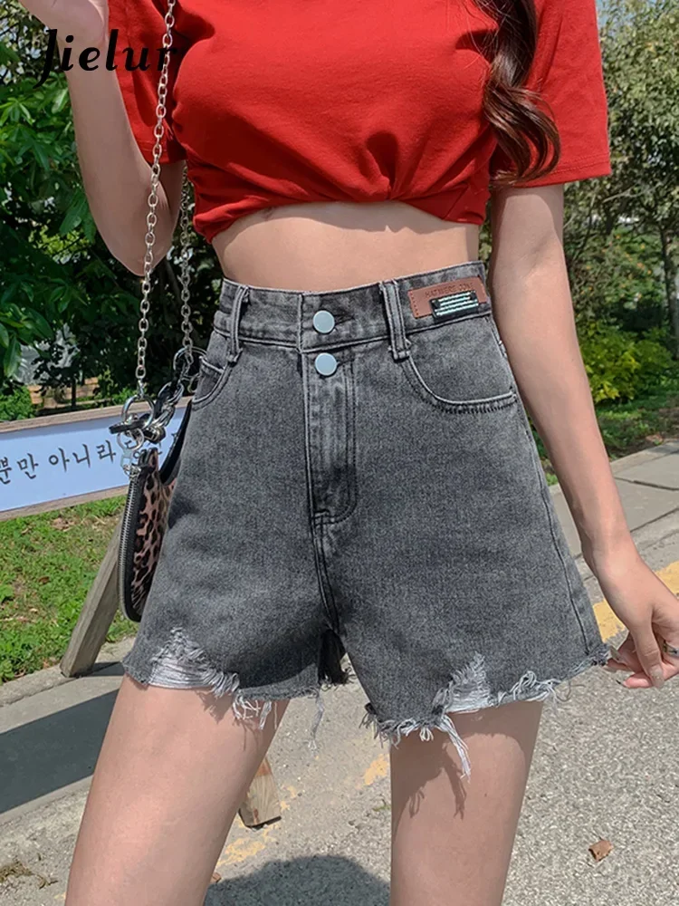 

Jielur простые однотонные женские шорты с кисточками, потертые летние новые свободные женские шорты с высокой талией, модные шикарные офисные женские шорты