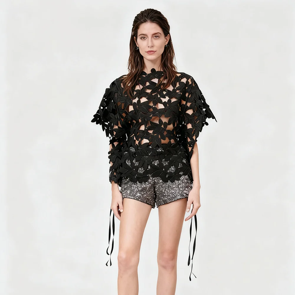 

Однотонные комплекты из двух предметов с цветочным принтом для женщин, блузка с круглым вырезом и короткими рукавами, комплект с юбкой с высокой талией, женский комплект