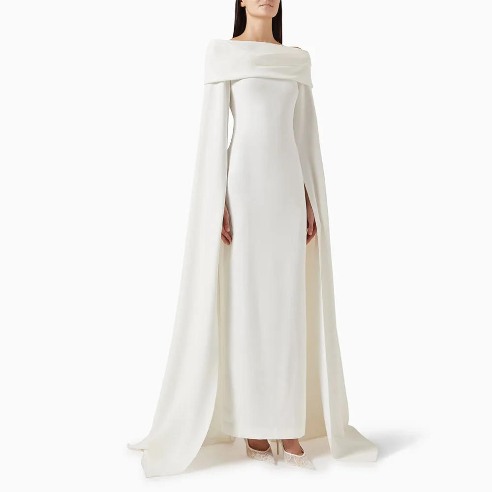 

Вечернее платье по индивидуальному заказу с открытыми плечами и рукавами-плащами Простые платья для выпускного вечера Макси длиной до щиколотки Свадебные платья цвета слоновой кости