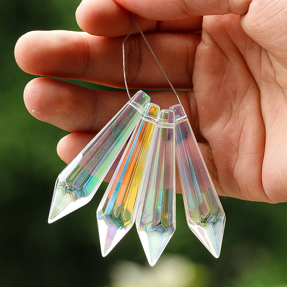 2pcs AB Beads Crystal Glass Artwork Prism Faceted Suncatcher Hanging Chandelier Pendant Home Wedding Decoration Accessories