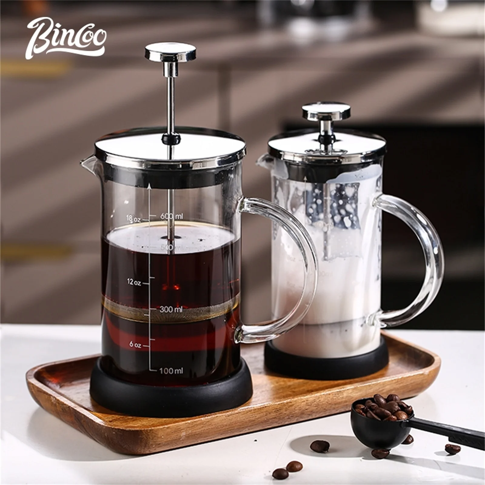 

Bincoo French Press Coffee Maker 350/600ml with Stainless Steel Filter - Heat Resistant Glass for Coffee Milk Shakes