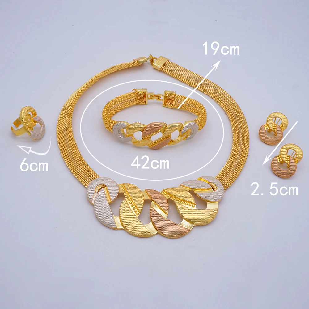 Fashion Ethiopian Rope Chain Jewelry Set For Women African Ethnic Style Necklace Bracelet Earring Ring Wedding Jewelry Sets
