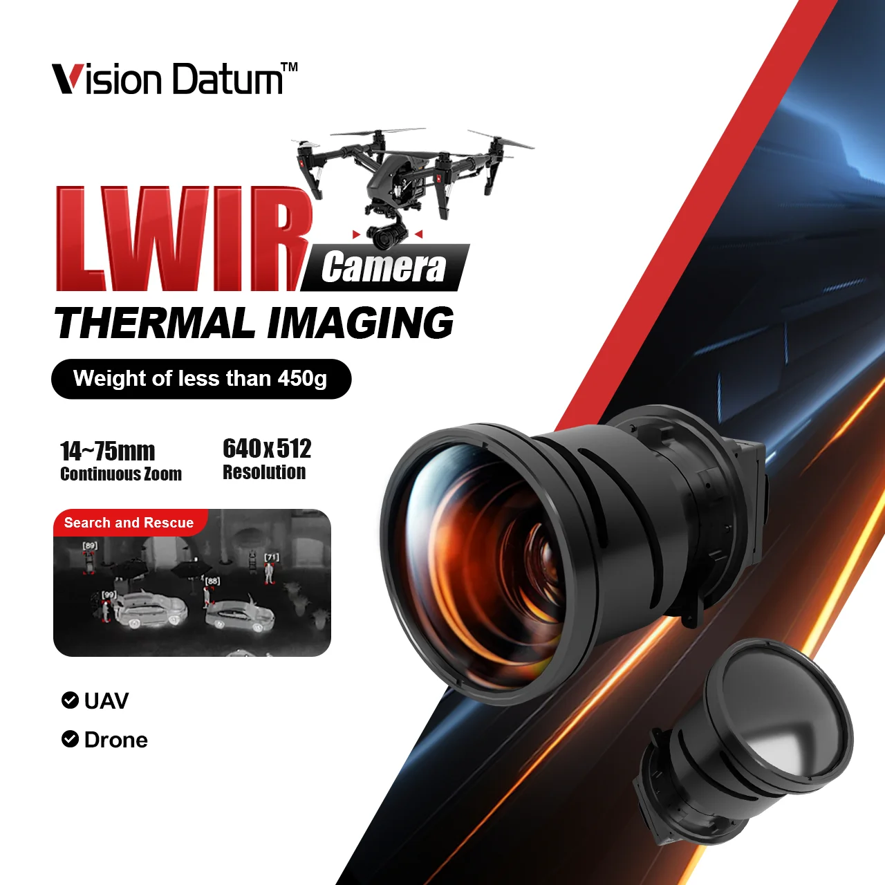 راديومترية 200 °   وحدة كاميرا زووم رقمية واسعة FOV 2.7 مم 640 × 512 تناظرية 1-4x للاستهداف الدقيق