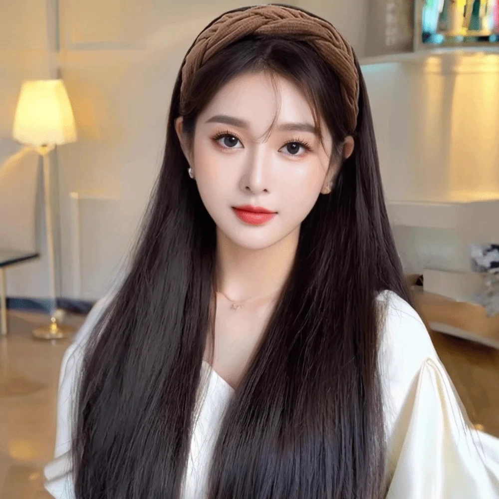 

Cute Long Wavy Curly Headband U-Shape Natural Hairpieces Synthetic Hair Extension Fake Half Wig Women