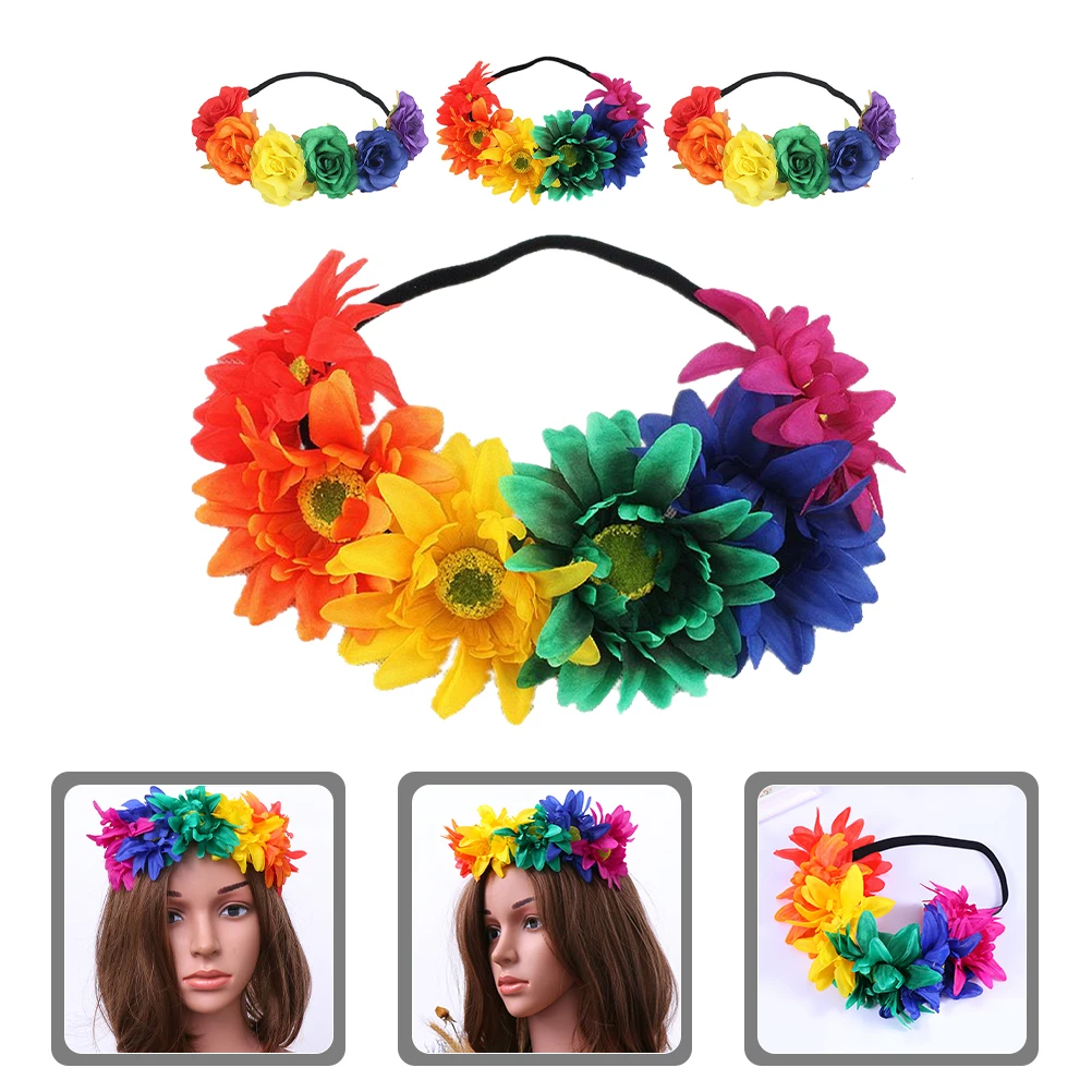 4-delige regenboog haarband set bruids bruiloft bloem hoofdband hoofddeksels doek bruidsmeisje hoofdtooi charme elegant chic