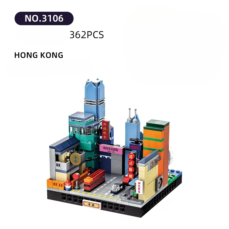 Hong Kong Cityscape Bausatz 362 Stück, Miniatur-asiatische Architektur für die Schreibtischpräsentation, Sammlergeschenk für Erwachsene