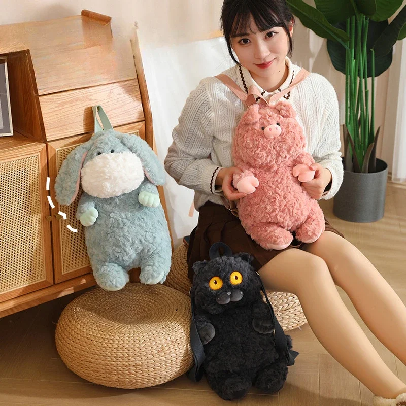 Stuffed Animals Plush Cute Girl Lazy Style Plush Backpack Dinosaur Powder Pig Animal Backpack Essential Backpack Travel Present