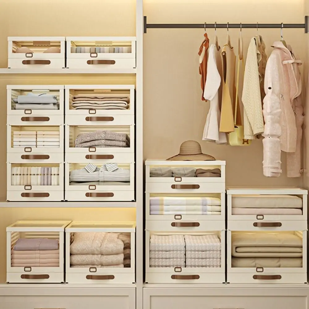 Household Plastic Drawer Organizer Foldable Stackable Cabinet Storage With Handle Pull Out Storage Box Closet Storage