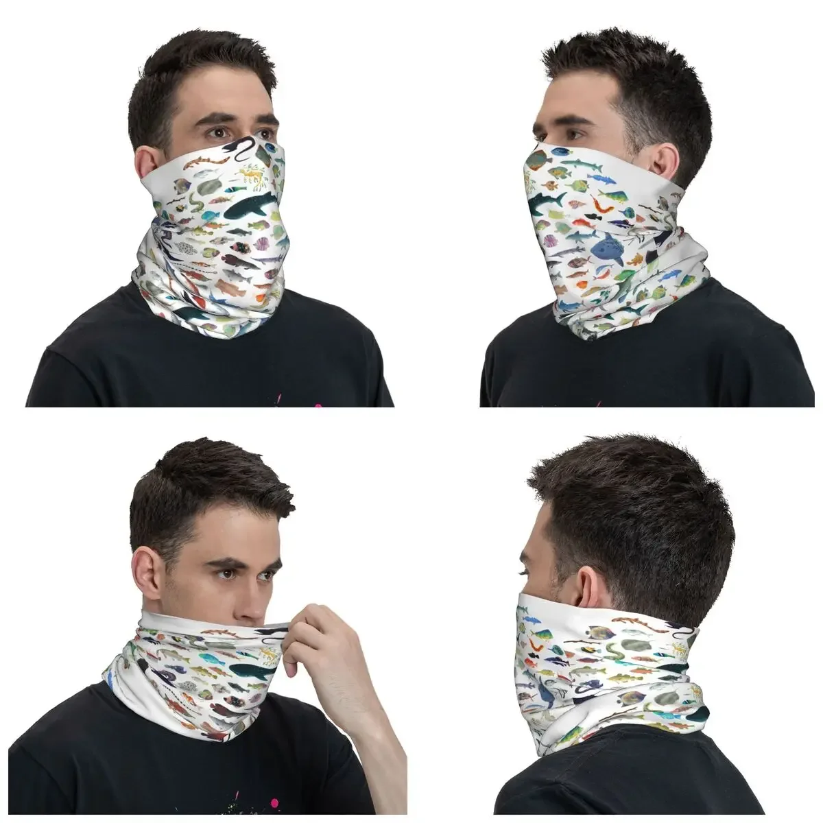 New One Hundred Fish Ocean Life Bandana Neck Cover Printed Scuba Diving Face Scarf Warm Face Mask Cycling Unisex Adult Washable
