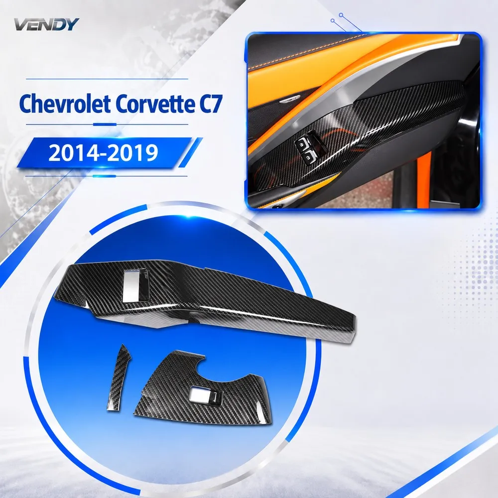 Real Carbon Fiber For Chevrolet Corvette C7 2014-2019 Door Panel Power Window Switch Trim Cover Trim Modified Parts Accessories