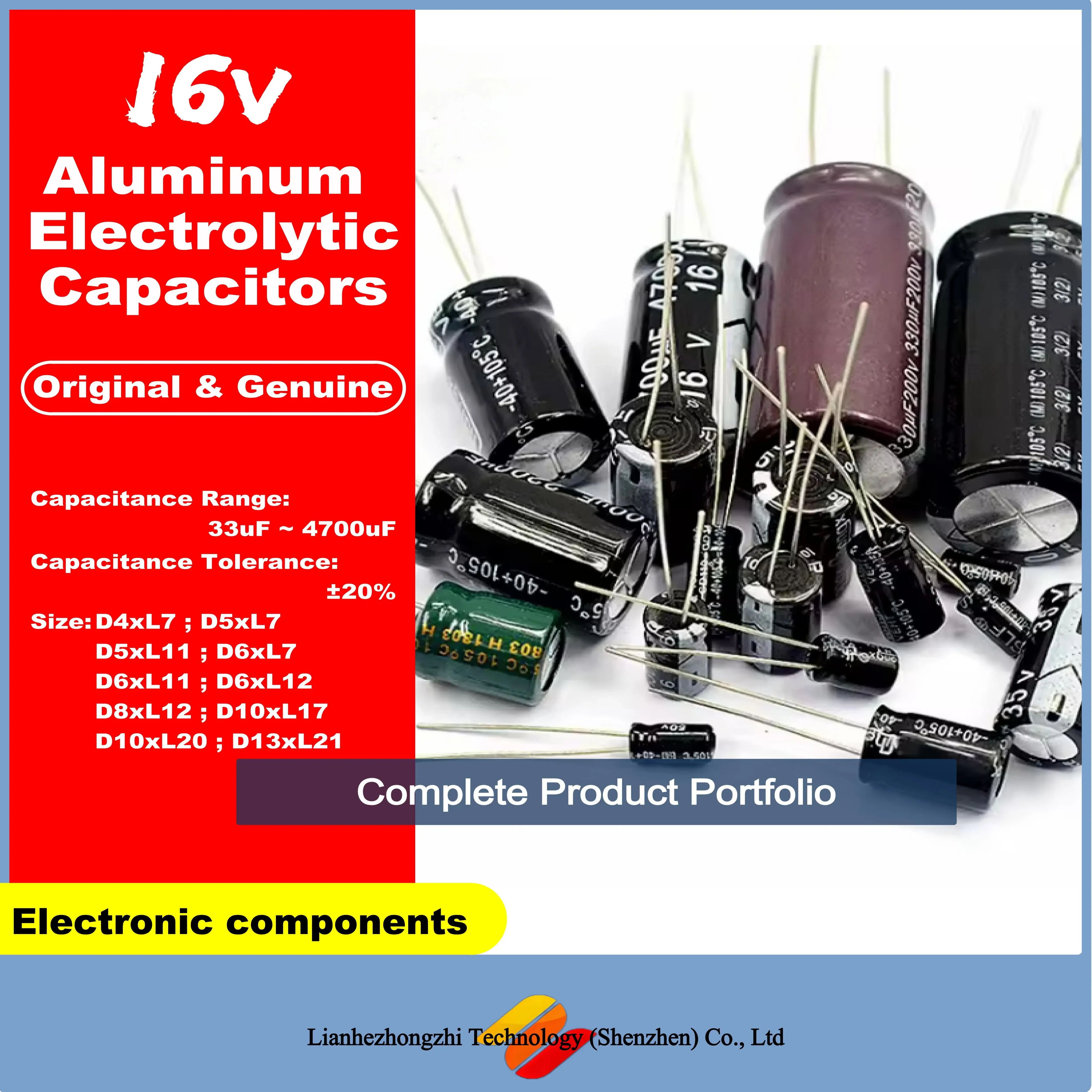 

16V Aluminum Electrolytic Capacitor 33uF 47uF 100uF 220uF 330uF 470uF 680uF 1000uF 1500uF 2200uF 3300uF 4700uF