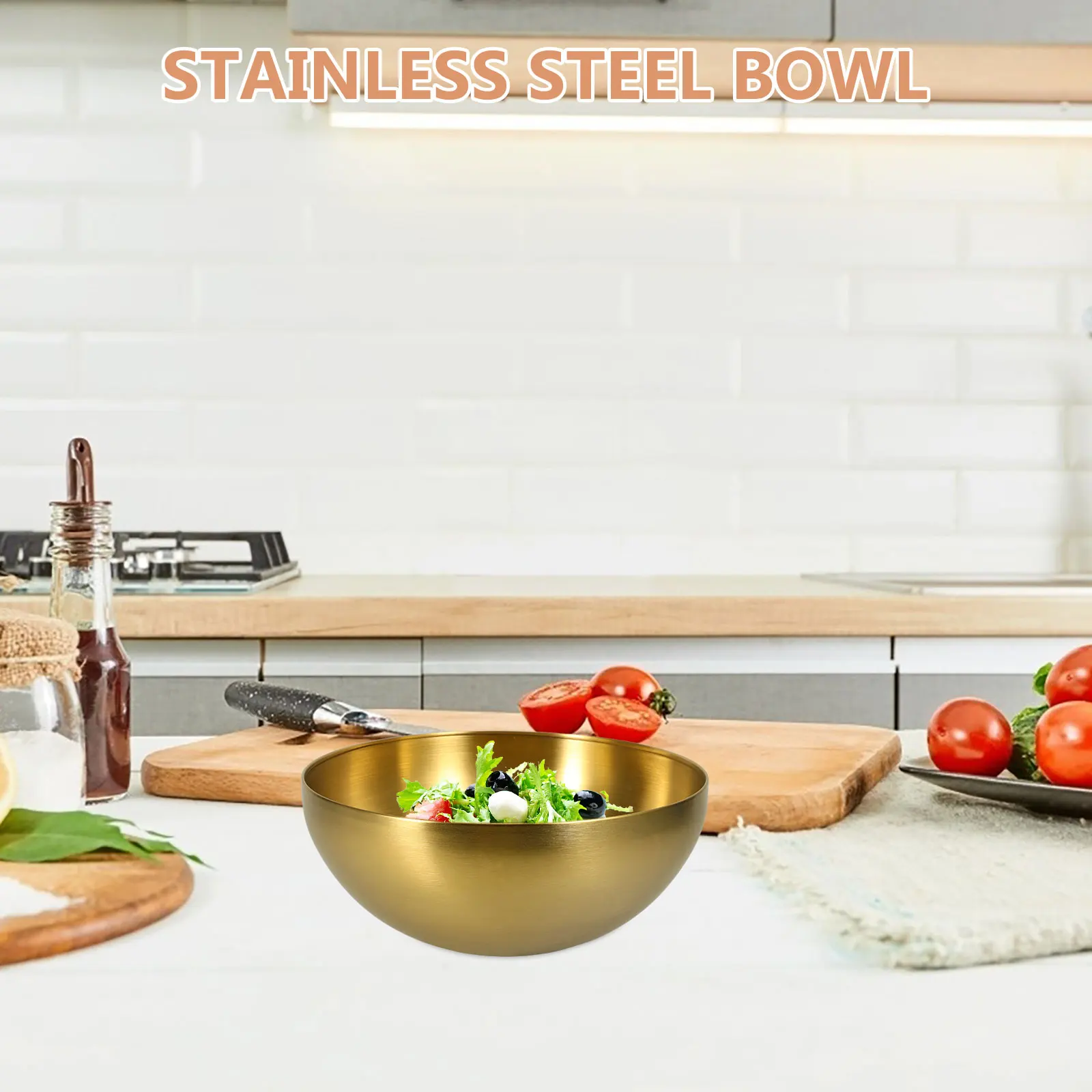 

Large Stainless Steel Salad Bowl Golden BBQ Korean Style Safe Kitchen Fruit Snack Dessert Mixing Bowls Metal Kitchenware