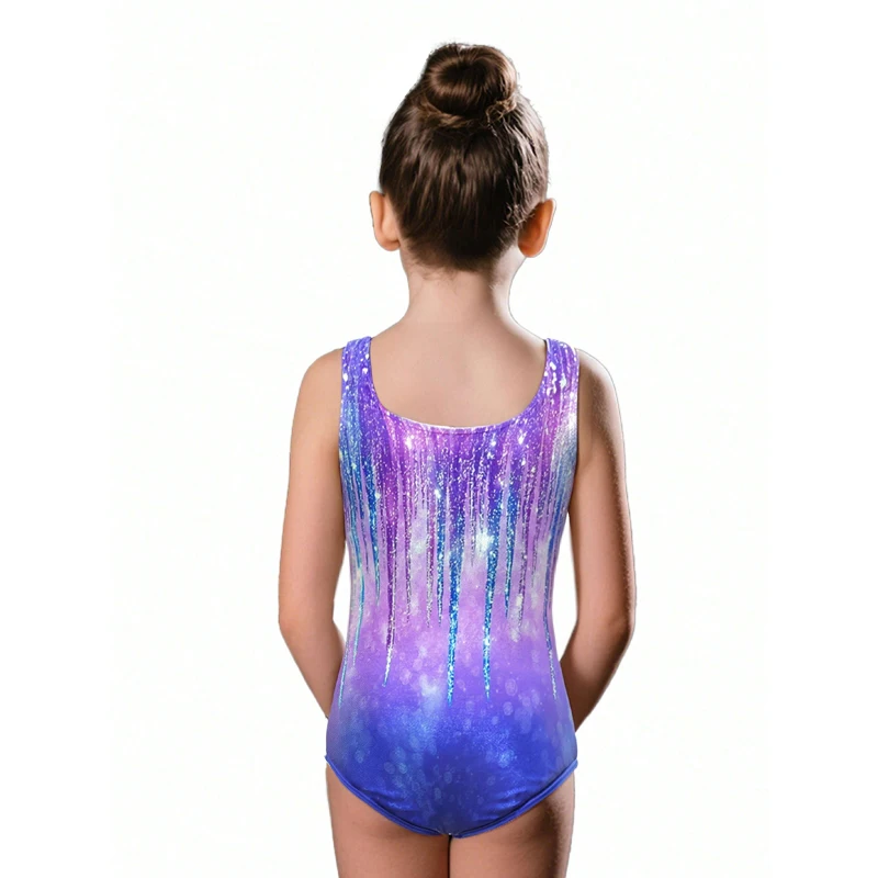 Justaucorps de gymnastique pour filles, manches débardeur, pour gymnastique, Biketard athlétique scintillant, tenues de culbutage pour enfants