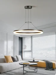 Modern Minimalist Led Pendant Lamp For Living Room Bedroom Dining Kitchen Black Ring Hanging Ceiling Chandelier Lighting Fixture