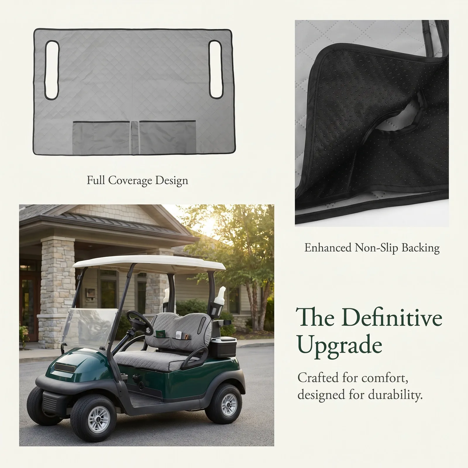 Golf Cart Seat Cover Polyester Seat Protector Storage Pockets Waterproof Nonslip Blanket Cart Bench 50.4x31.7 Inch Machine