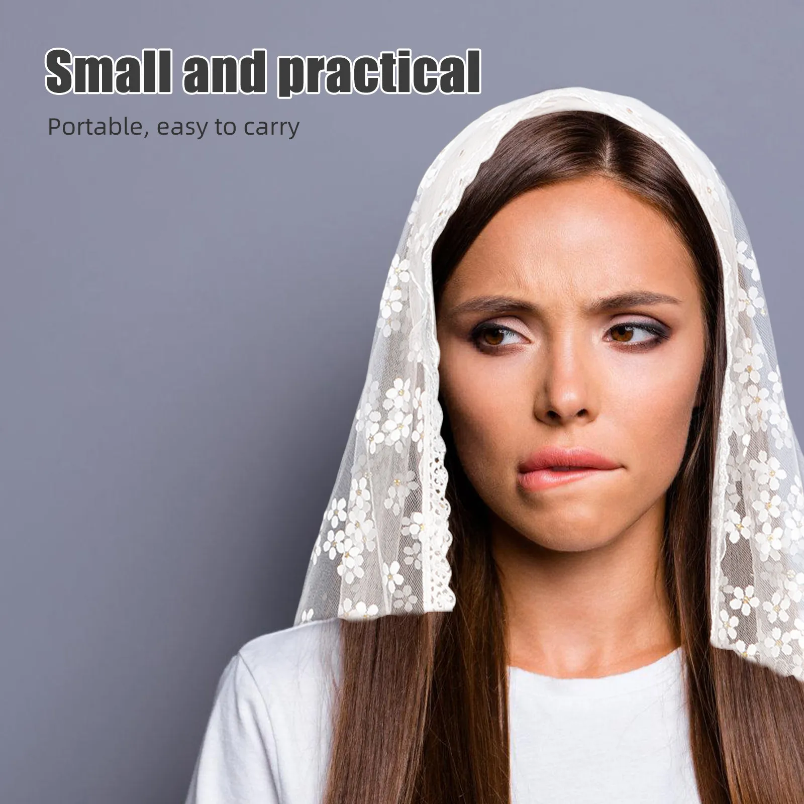 

Floral Lace Triangular Scarf Breathable Mesh Tassel Decorated Catholic Veil for Women Wedding Bridal Shawl Wrap Prayer Head