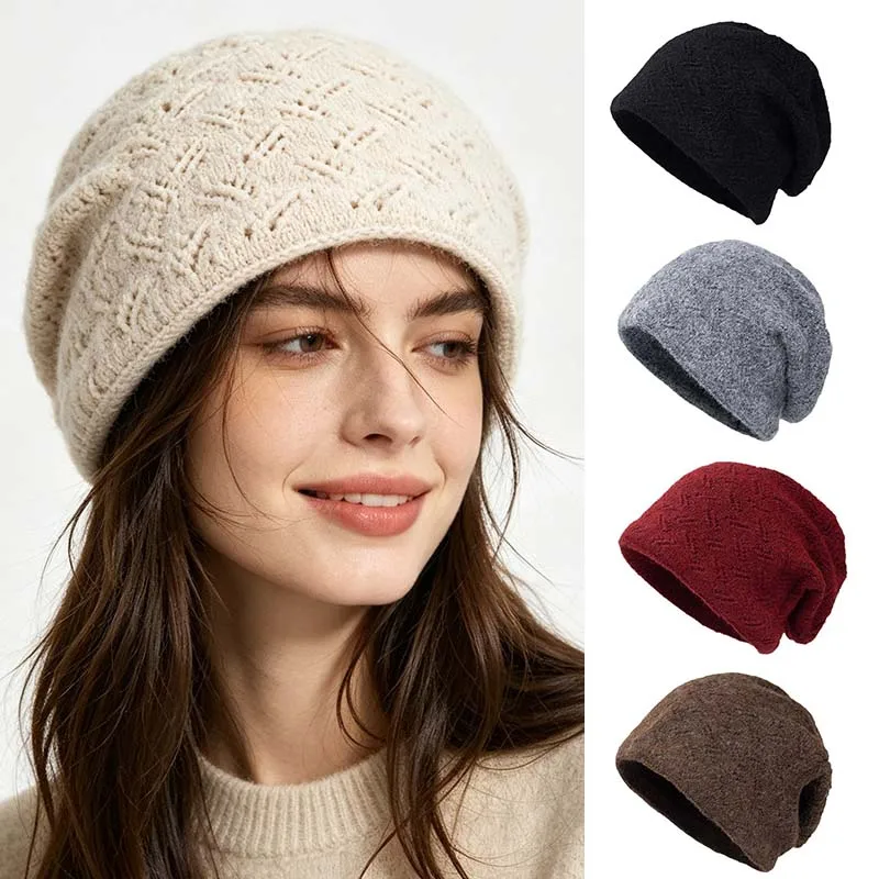 Autumn Winter Women Beanie Solid Color Knitted Hats Outdoor Warmer Slouchy Hat Simple Female Accessories