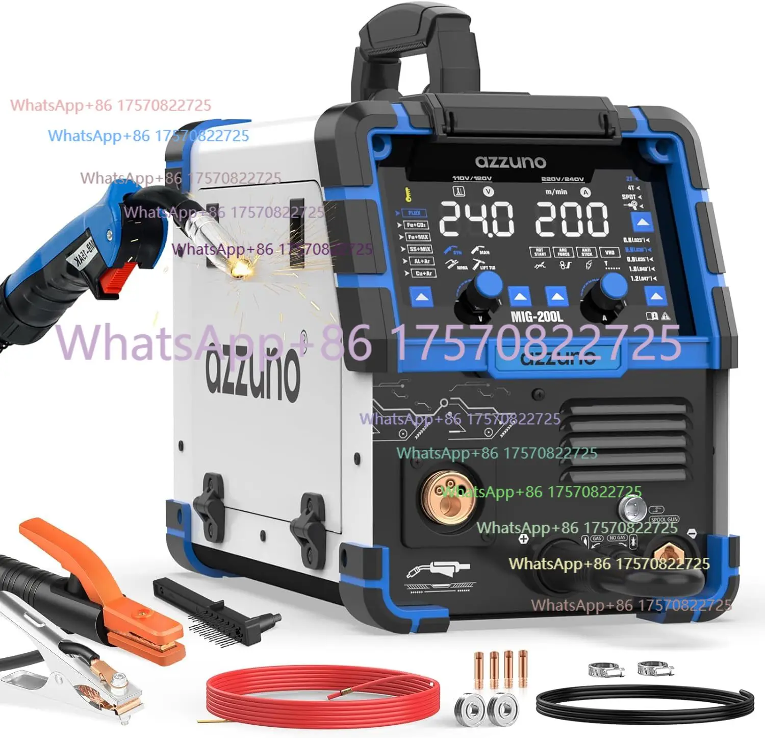 200A MIG Welder 110V/220V, 8 in 1 Welder Machine Aluminum MIG/Gas MAG/Gasless Flux Core MIG/Gas MIG/Spot MIG/Spool Gun Compatibl