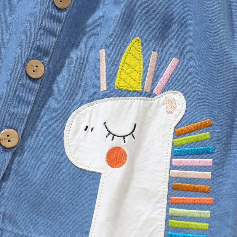 Little maven Girls Denim Sleeveless Dress Unicorn Appliques Children Clothing Summer for Kids Clothes Baby Girls Party Dresses