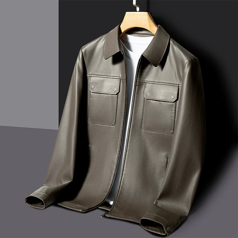 

Кожаная куртка европейского коммерческого мира в одном стиле, мужская рабочая одежда с лацканами, серое, черное деловое пальто, мужское в OrientTown in037