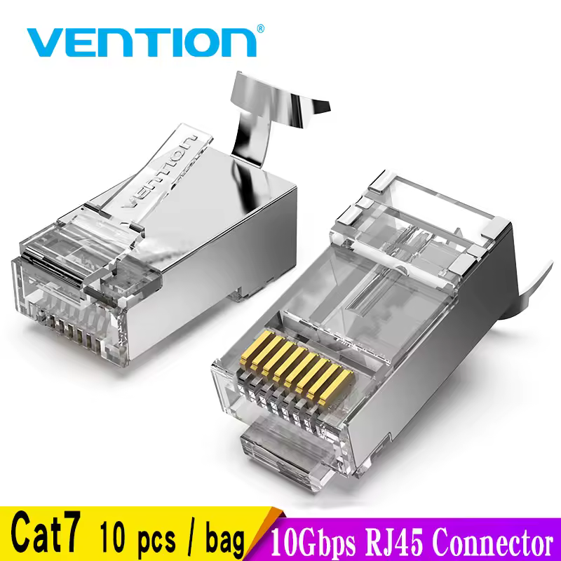 Vention Cat7 RJ45 מחבר Cat8/6/5e STP 8P8C מודולרי Ethernet כבל ראש תקע מצופה זהב עבור רשת RJ 45 מלחץ מחברים